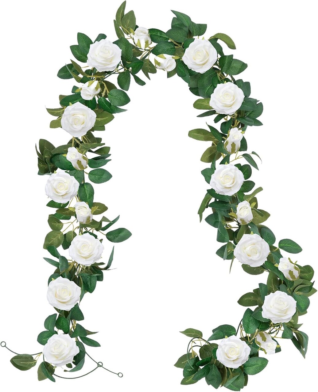 Pack Artificial White Rose Vines Floral Garlands Total 19.5 Ft Fake Vine Silk Flower Garland for Indoor Outdoor Home